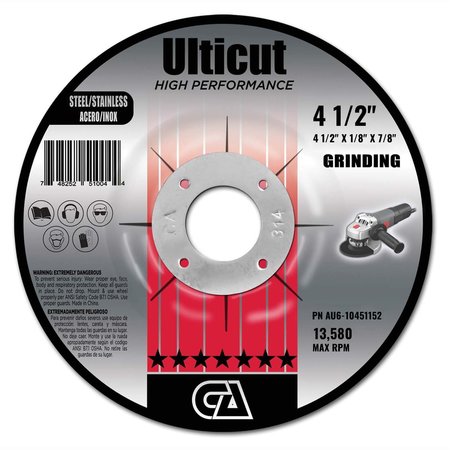 CONTINENTAL ABRASIVES 4-1/2" x 1/8" x 7/8" Ulticut T27 Depressed Center Cutting and Grinding and Notching Wheel AU6-10451152